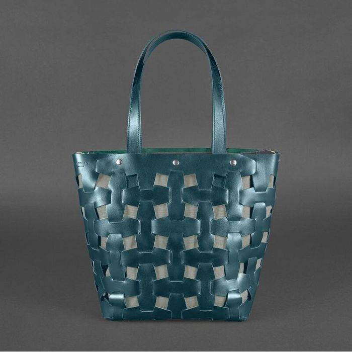 Кожаная плетеная женская сумка BlankNote Пазл Krast L Зеленая (BN-BAG-33-malachite) купить недорого в Ты Купи