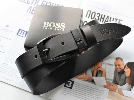 Мужской кожаный ремень с черной пряжкой в коробке boss14 купить недорого в Ты Купи