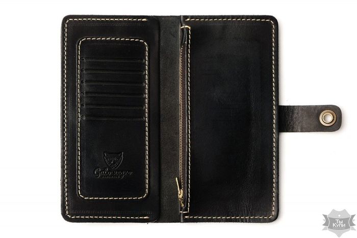 Кожаный кошелек ручной работы Gato Negro Alfa One Black купить недорого в Ты Купи