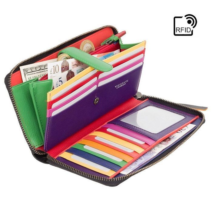 Кожаный женский кошелек Visconti LV5 Passion c RFID (Black-Multi Love) купить недорого в Ты Купи