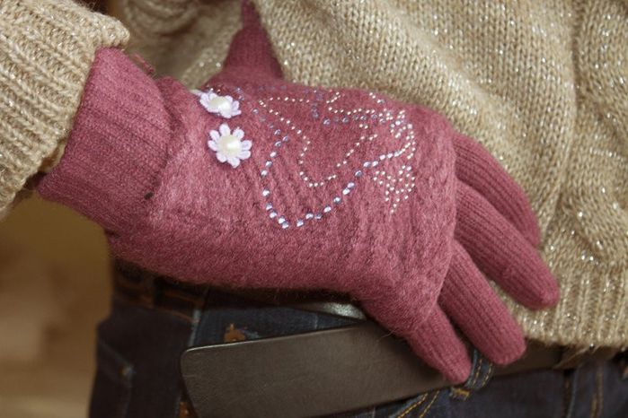 В’язані рожеві жіночі рукавички-сухлі рукавички купити недорого в Ти Купи