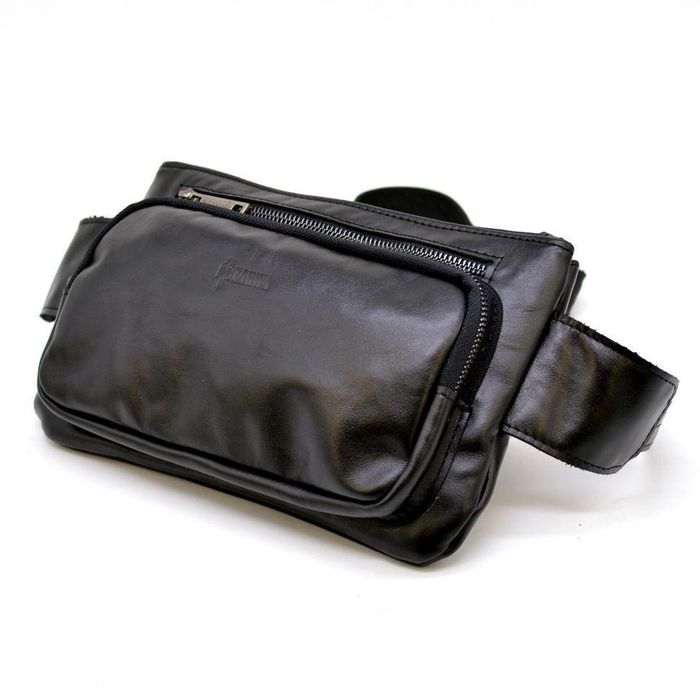 Кожаная черная сумка на пояс унисекс TARWA ga-8137-3md купить недорого в Ты Купи