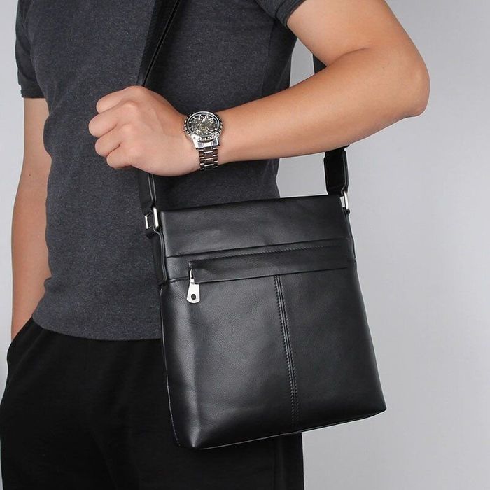 Чоловіча шкіряна сумка через плече Vintage 14981 Чорний купити недорого в Ти Купи