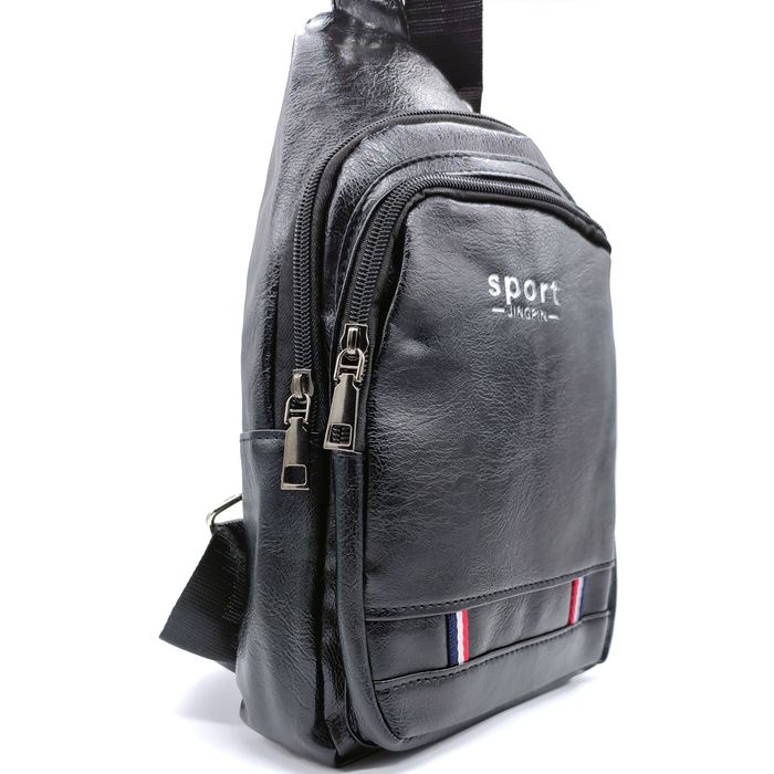 Мужская черная сумка слинг из PU-кожи 5050-1 black купить недорого в Ты Купи