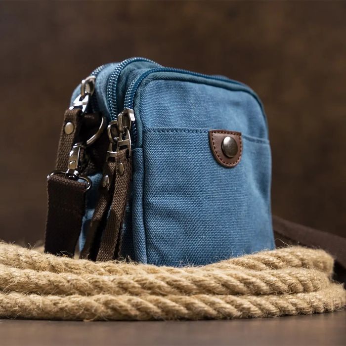 Текстильна блакитна сумка-барсетка на пояс Vintage 20164 купити недорого в Ти Купи