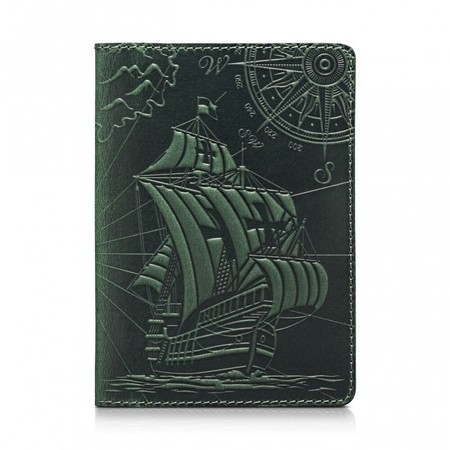 Обложка для паспорта из кожи HiArt PC-02 Discoveries Зелёный купить недорого в Ты Купи