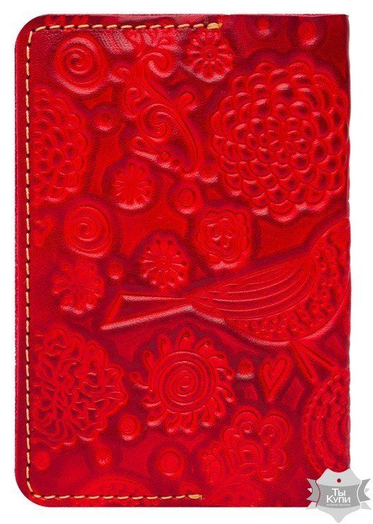 Жіноча шкіряна обкладинка для паспорта ручної роботи Gato Negro Birds червона купити недорого в Ти Купи