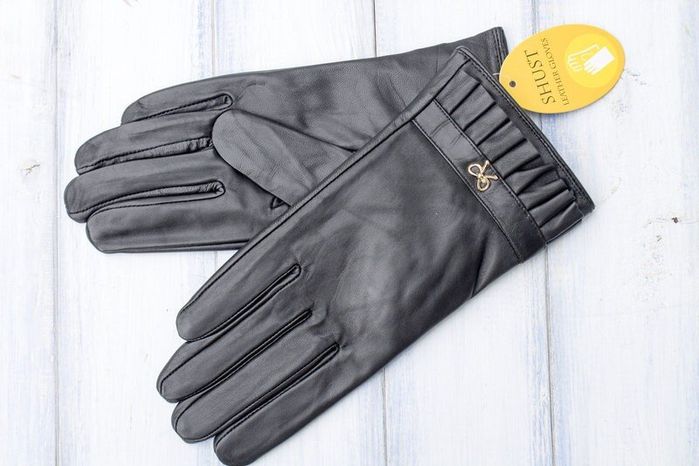 Чорні жіночі рукавички з натуральної шкіри Shust Gloves купити недорого в Ти Купи