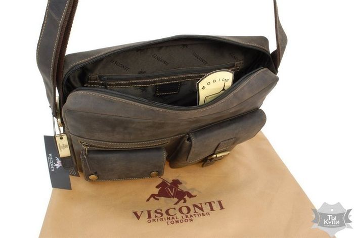 Мужская кожаная сумка-мессенджер Visconti SCOTT 16077 OIL BRN купить недорого в Ты Купи