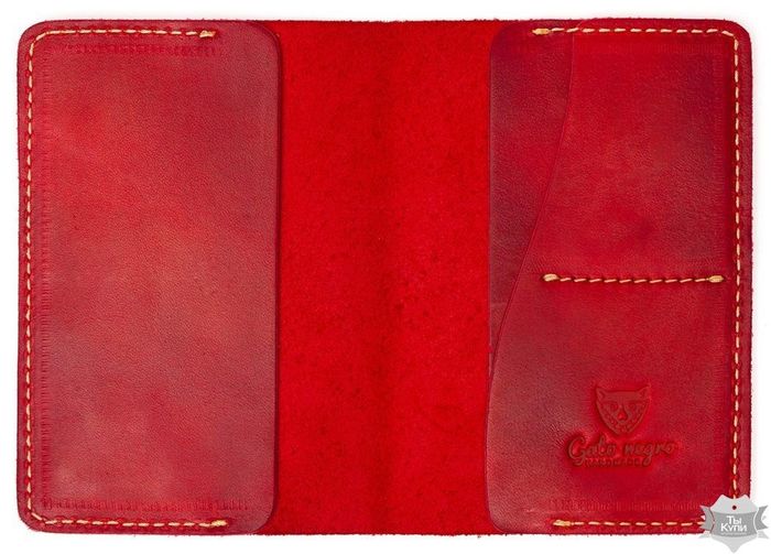 Жіноча шкіряна обкладинка для паспорта ручної роботи Gato Negro Birds червона купити недорого в Ти Купи