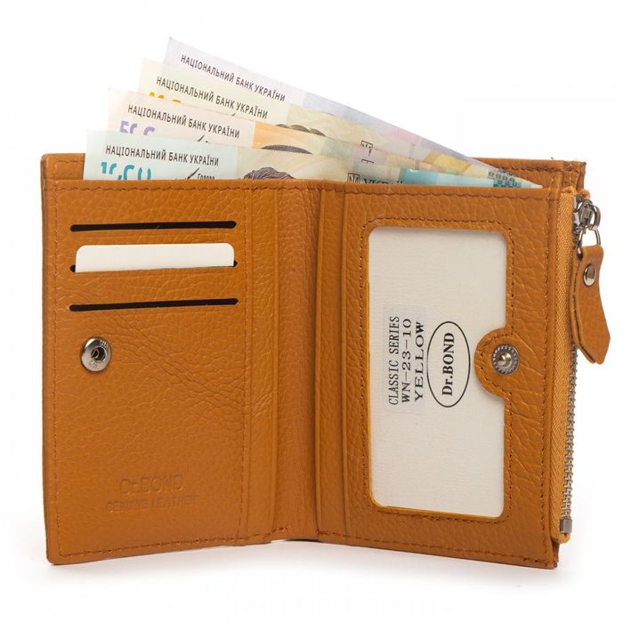 Шкіряний жіночий гаманець Classik DR. BOND WN-23-10 yellow купити недорого в Ти Купи