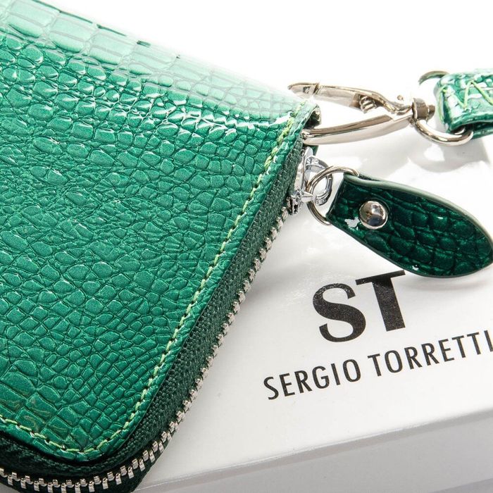 Женский лакированный кошелек из кожи LR SERGIO TORRETTI W38 dark-green купить недорого в Ты Купи