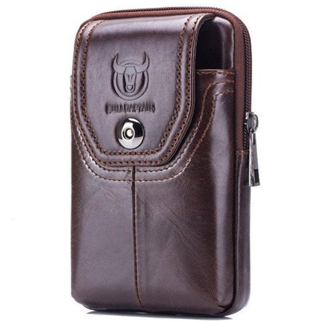 Кожаная коричневая сумка на пояс для смартфона Bull t1398 купить недорого в Ты Купи