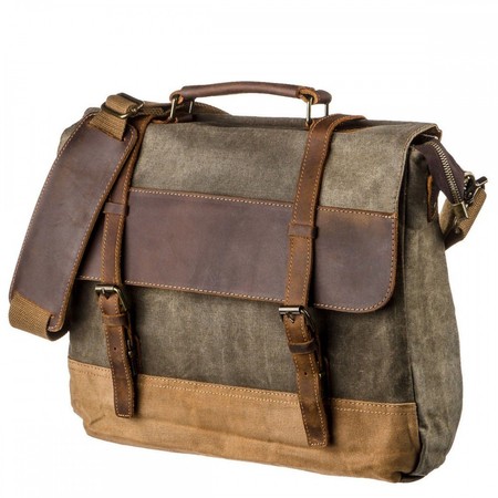 Мужской серый текстильный портфель с кожаными вставками Vintage 20117 купить недорого в Ты Купи