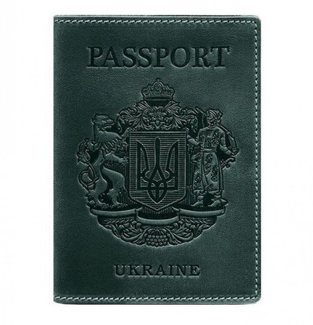 Обложка на паспорт из кожи с украинским гербом BlankNote зеленая BN-OP-UA-IZ купить недорого в Ты Купи