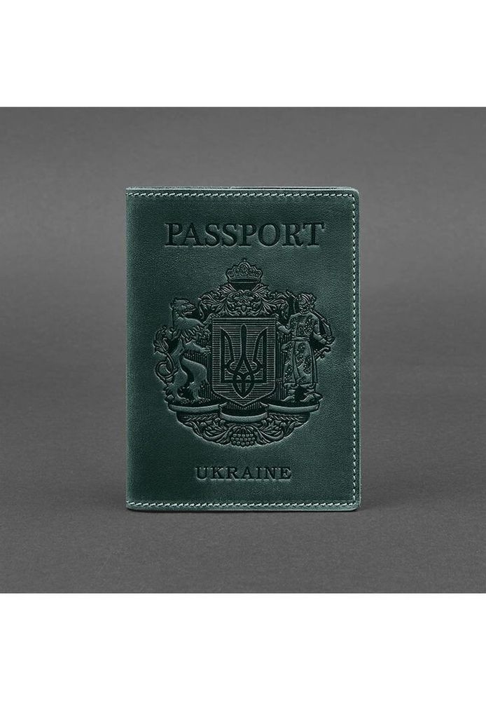 Шкіряна обкладинка для паспорта з українським гербом BlankNote зелена BN-OP-UA-IZ купити недорого в Ти Купи