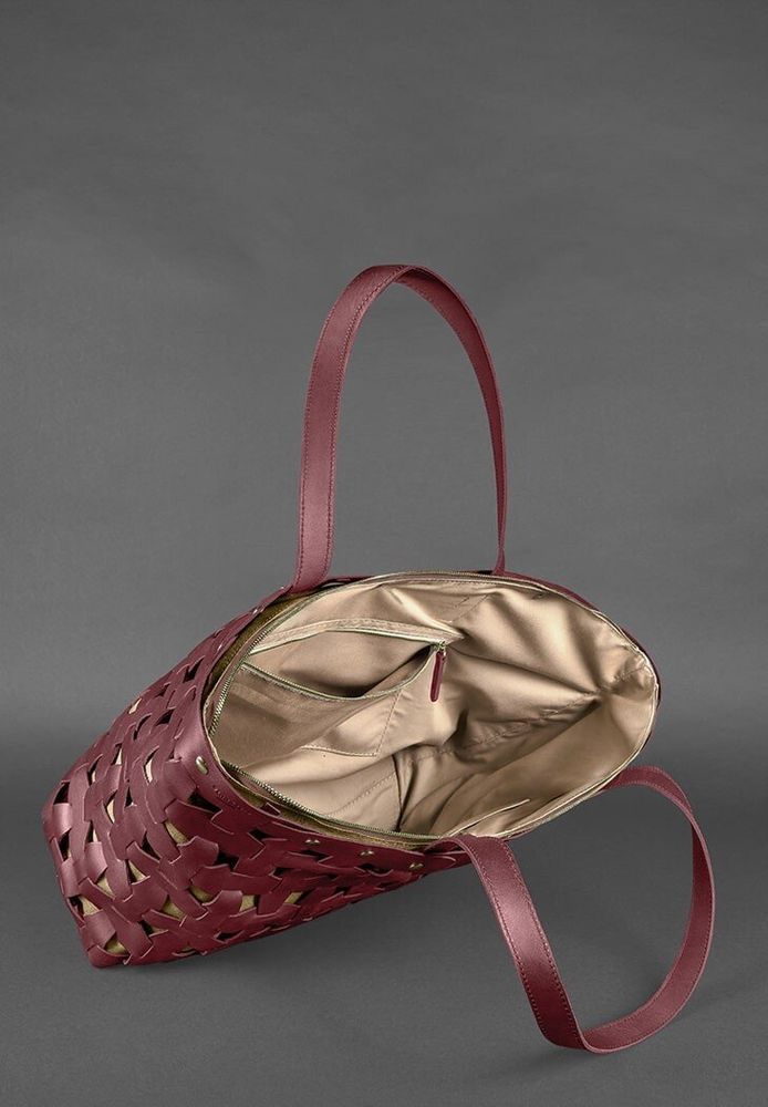 Кожаная женская плетеная сумка BlankNote Пазл Xl бордовая Krast BN-BAG-34-VIN купить недорого в Ты Купи