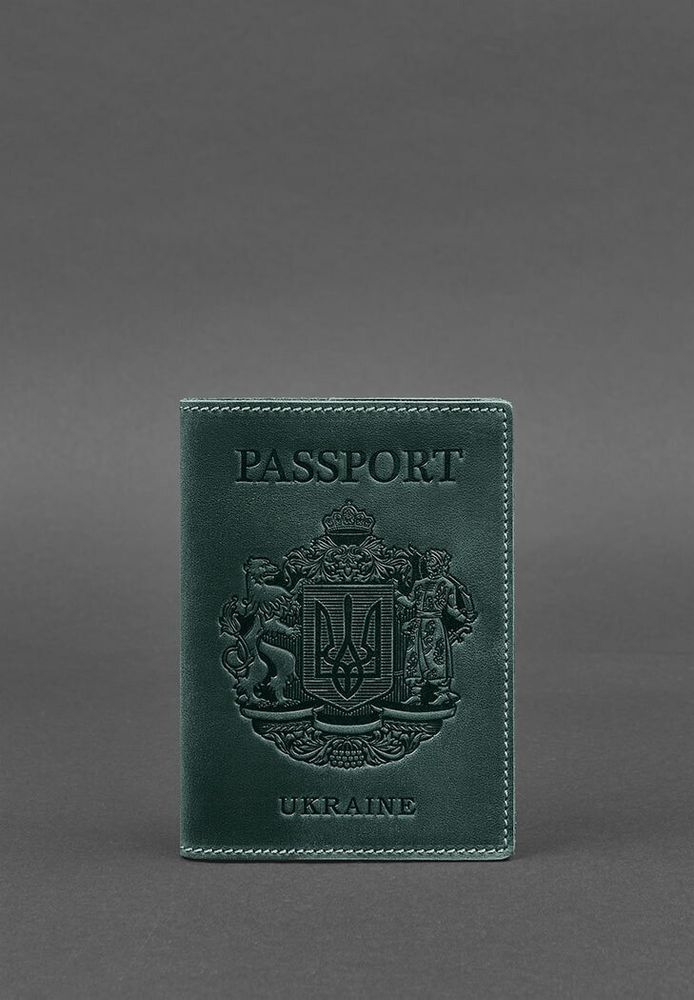 Обложка на паспорт из кожи с украинским гербом BlankNote зеленая BN-OP-UA-IZ купить недорого в Ты Купи