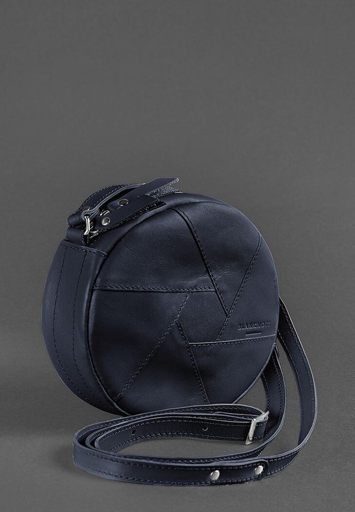Жіноча шкіряна кругла сумка BlankNote Бон-Бон темно-синя BN-BAG-11-NAVY-BLUE купити недорого в Ти Купи