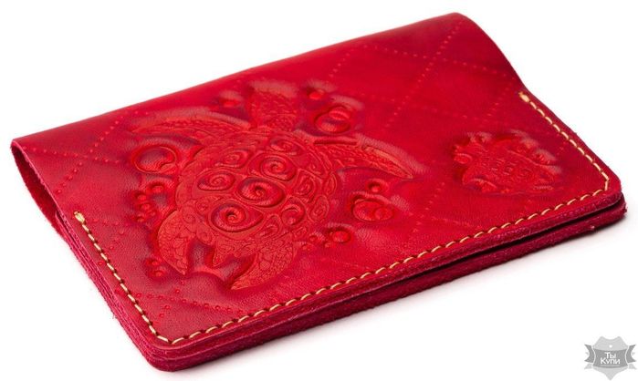 Женская кожаная обложка для паспорта ручной работы Gato Negro Turtle-X красная купить недорого в Ты Купи