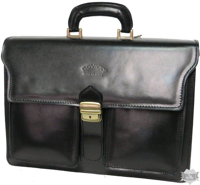 Чоловічий чорний портфель з натуральної шкіри Rovicky AWR-5 купити недорого в Ти Купи