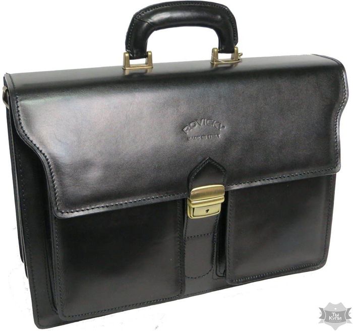 Чоловічий чорний портфель з натуральної шкіри Rovicky AWR-5 купити недорого в Ти Купи