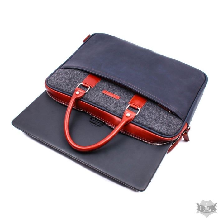 Кожаная синяя сумка для ноутбука Valenta ВМ70381510p612 купить недорого в Ты Купи