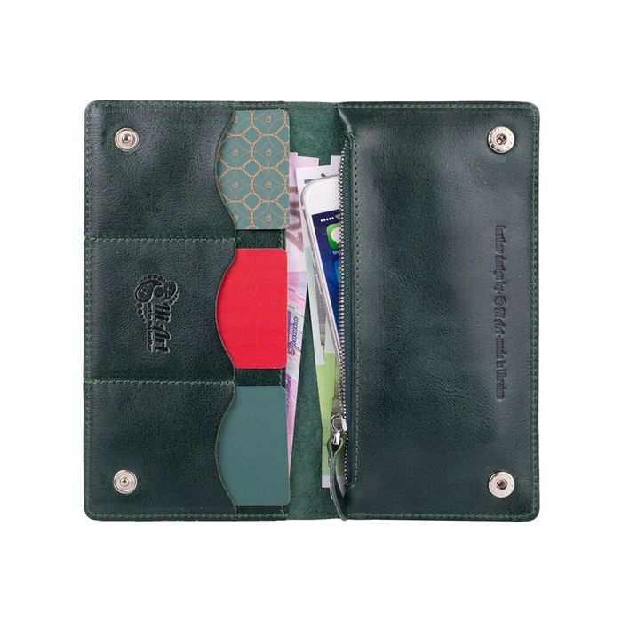 Кожаный бумажник Hi Art WP-05 Crystal Green Buta Art Зелёный купить недорого в Ты Купи