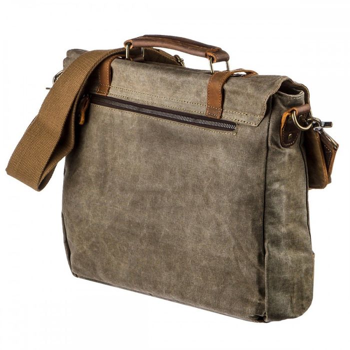 Мужской серый текстильный портфель с кожаными вставками Vintage 20117 купить недорого в Ты Купи