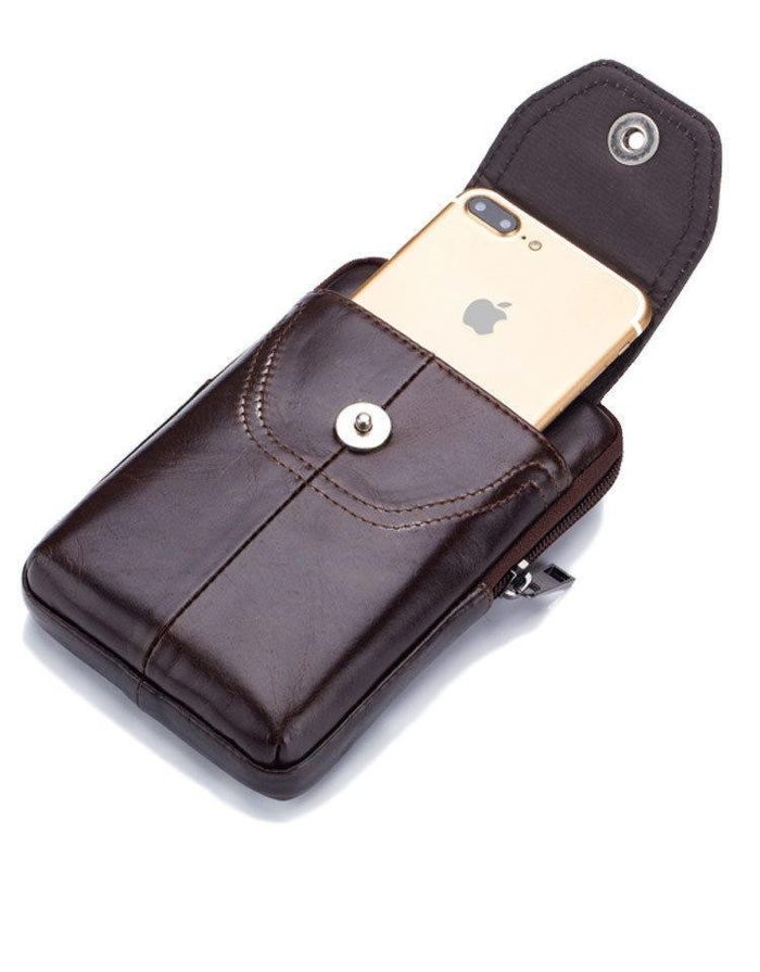 Кожаная коричневая сумка на пояс для смартфона Bull t1398 купить недорого в Ты Купи