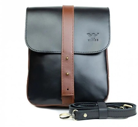 Мужская кожаная сумка Mini Bag черно-коричневая TW-MINI-BAG-M-BLACK-KON-KSR купить недорого в Ты Купи