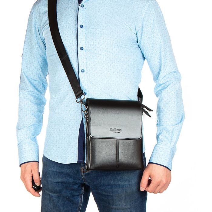 Чоловіча сумка через плече зі шкірозамінника DR. BOND 521-2 black купити недорого в Ти Купи