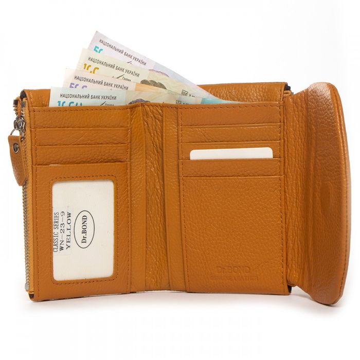 Шкіряний жіночий гаманець Classik DR. BOND WN-23-9 yellow купити недорого в Ти Купи
