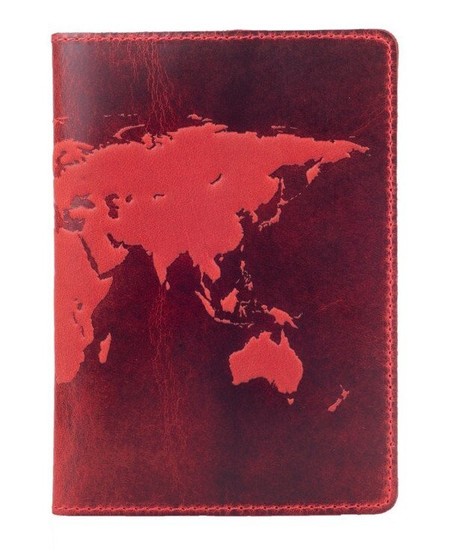 Червона обкладинка для паспорта зі шкіри HiArt World Map Червоний купити недорого в Ти Купи