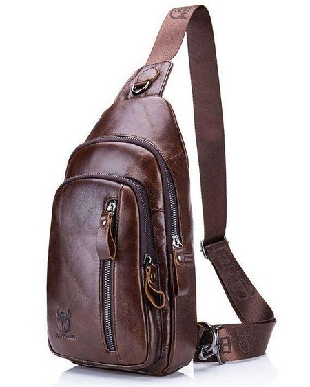 Мужская кожаная коричневая сумка-слинг BULL t1000 купить недорого в Ты Купи