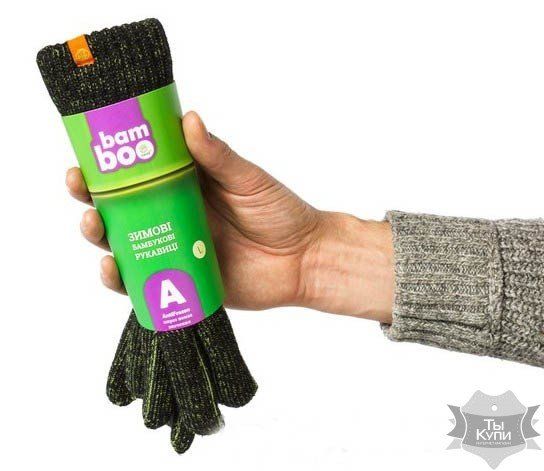 M - Зимние теплые бамбуковые перчатки BAMBOO ANTI FROZEN черно-зеленые купить недорого в Ты Купи