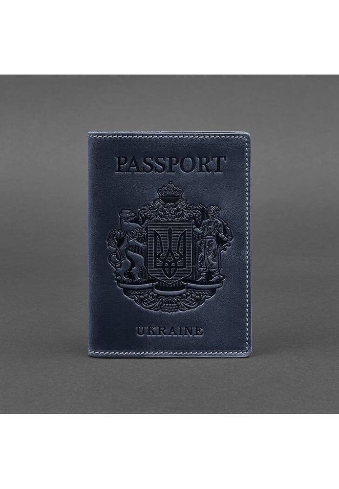 Обложка на паспорт из кожи с украинским гербом BlankNote синяя BN-OP-UA-NN купить недорого в Ты Купи