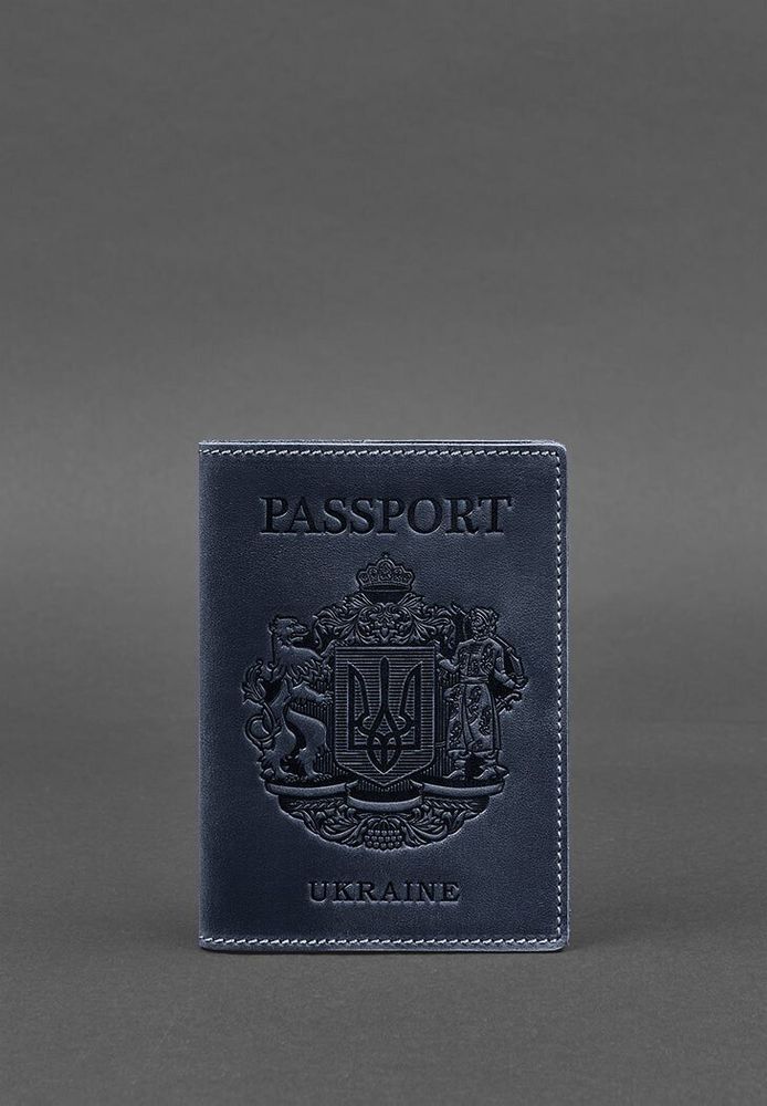 Обложка на паспорт из кожи с украинским гербом BlankNote синяя BN-OP-UA-NN купить недорого в Ты Купи