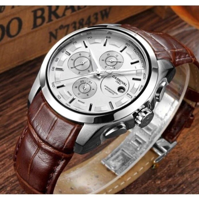 Чоловічі механічні годинники CARNIVAL GENIUS WHITE (8706) купити недорого в Ти Купи