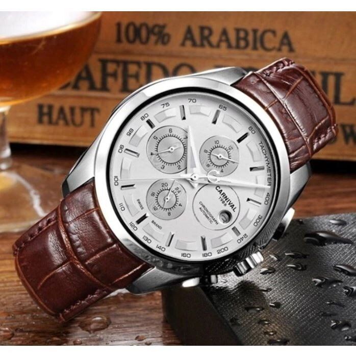 Чоловічі механічні годинники CARNIVAL GENIUS WHITE (8706) купити недорого в Ти Купи