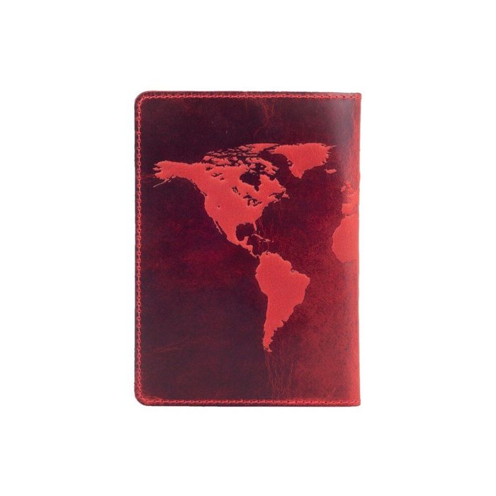 Красная обложка для паспорта из кожи HiArt World Map Красный купить недорого в Ты Купи