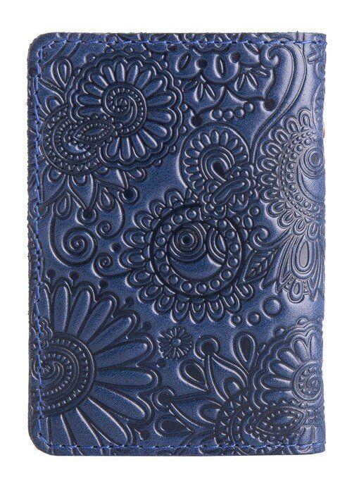 Обложка для документов из кожи HiArt AD-03 Crystal Blue "Mehendi Art" Синий купить недорого в Ты Купи