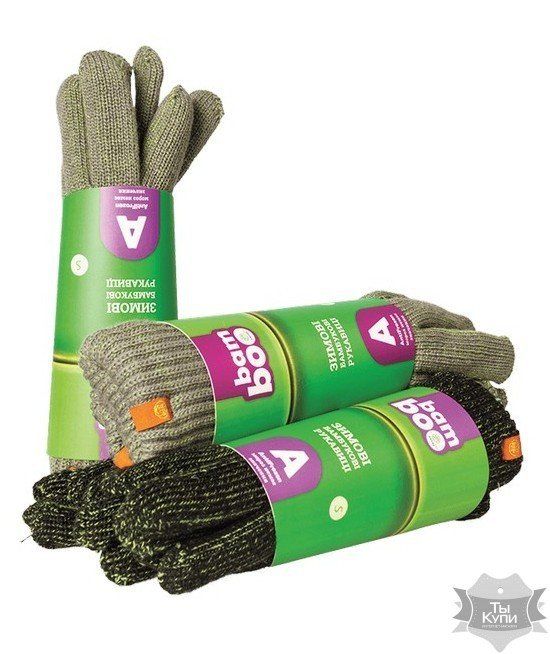 S - Зимние теплые бамбуковые перчатки BAMBOO ANTI FROZEN черно-зеленые купить недорого в Ты Купи