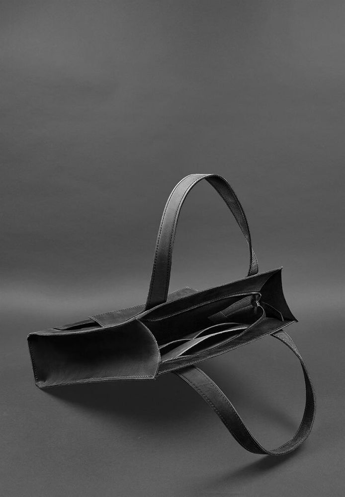 Жіноча шкіряна сумка шоппер Бетсі BlankNote з кишенею чорна BN-BAG-10-1-G-KR купити недорого в Ти Купи