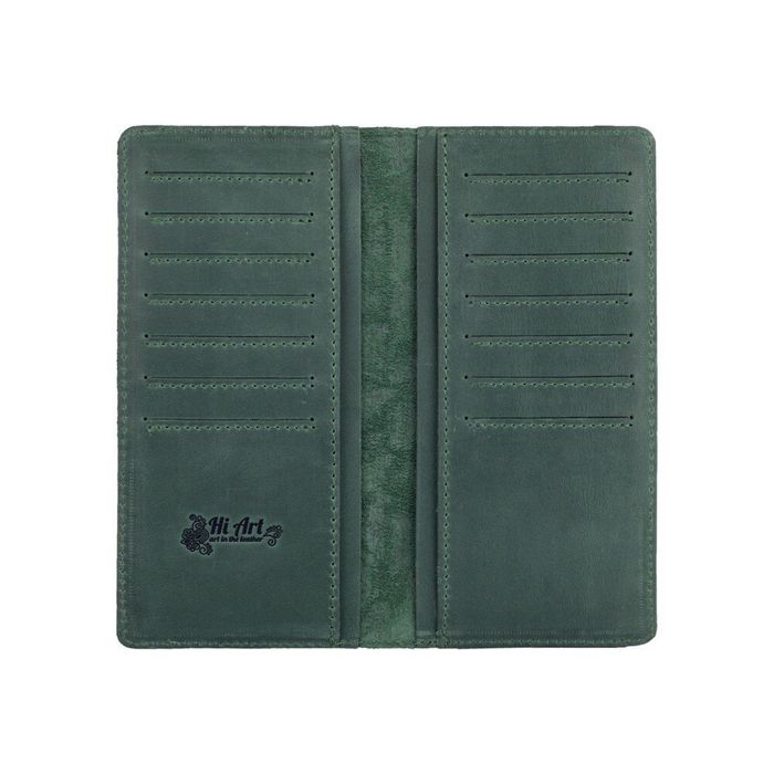 Кожаный бумажник Hi Art WP-02 Shabby Alga Mehendi Classic Зелёный купить недорого в Ты Купи