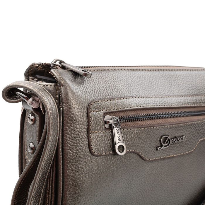 Шкіряна сумка сріблястого кольору DESISAN (SHI3014-694) купити недорого в Ти Купи