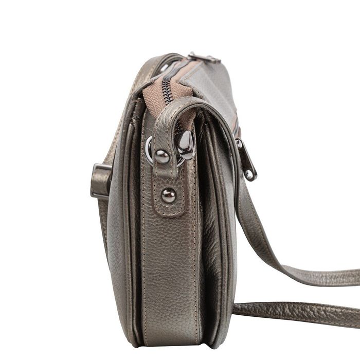 Шкіряна сумка сріблястого кольору DESISAN (SHI3014-694) купити недорого в Ти Купи