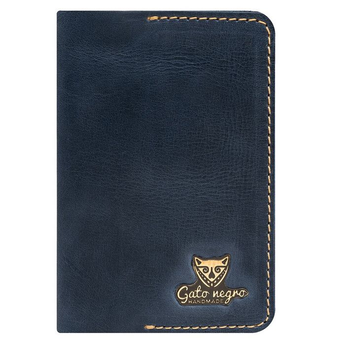 Обложка для паспорта ручной работы Gato Negro Alfa синяя купить недорого в Ты Купи
