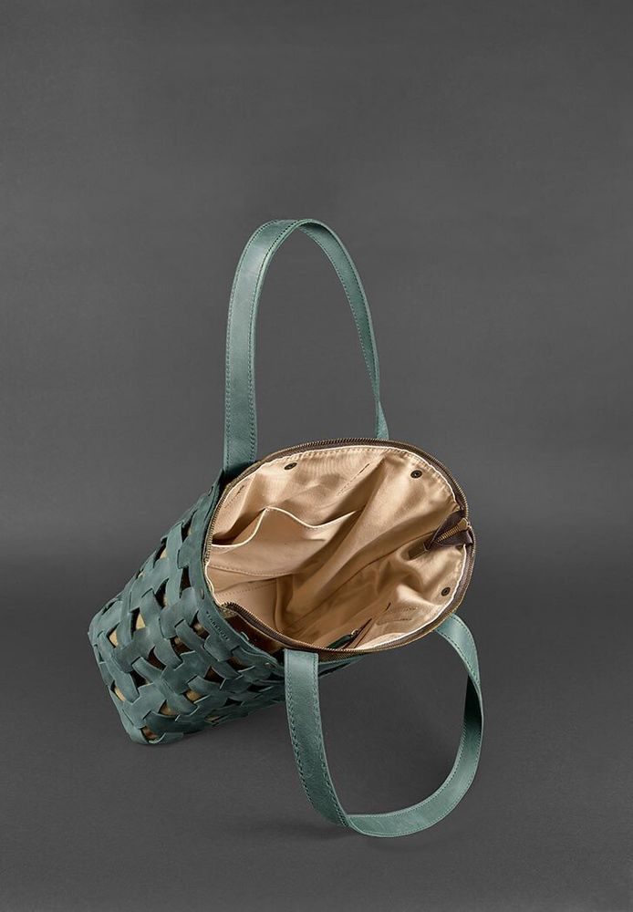 Шкіряна плетена жіноча сумка BlankNote Пазл L зелена Crazy Horse - BN-BAG-33-IZ купити недорого в Ти Купи