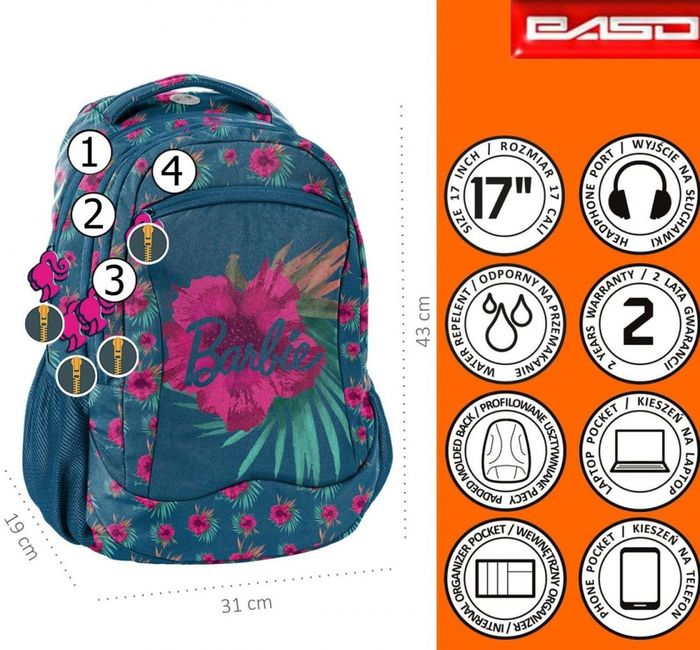 Жіночий міський рюкзак 25л Пасо Барбі Квіти Бай-2808 синій купити недорого в Ти Купи